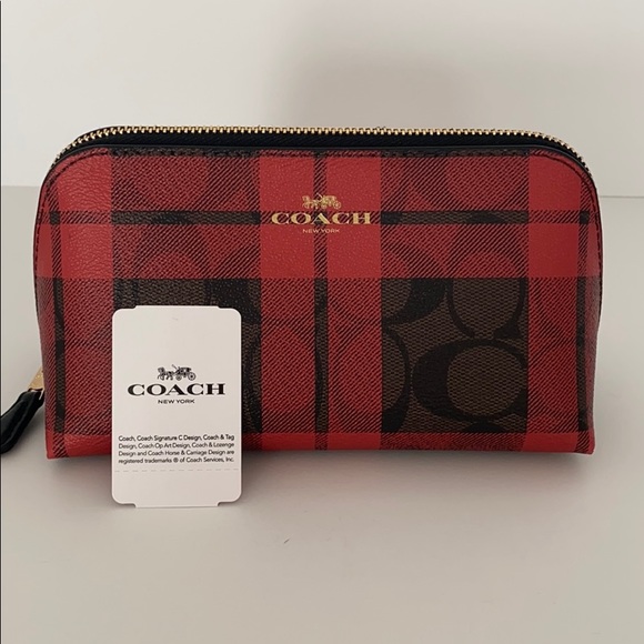 Coach Signature Red Field Plaid Cosmetic Case - Picture 10 of 16
